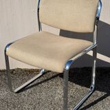 Vintage steel and beige fabric sleigh chair