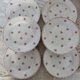 6 old Belgian Nimy earthenware soup plates with red pattern