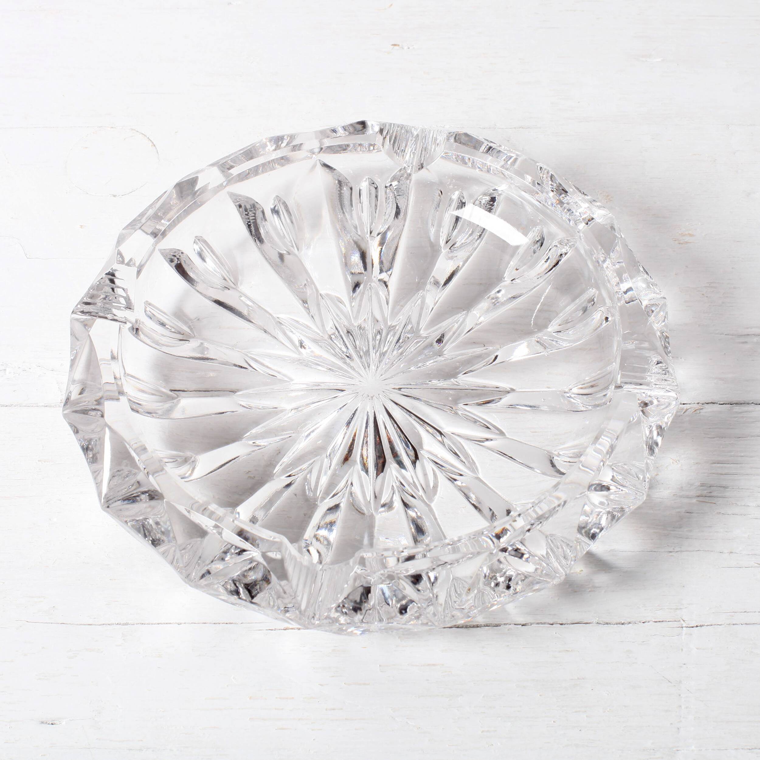 Vintage Heavy Cut Glass Ashtray, Large Round Mid-Century Accessory