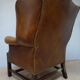Vintage Cognac Leather Wingback Chesterfield Armchair, England 1940s