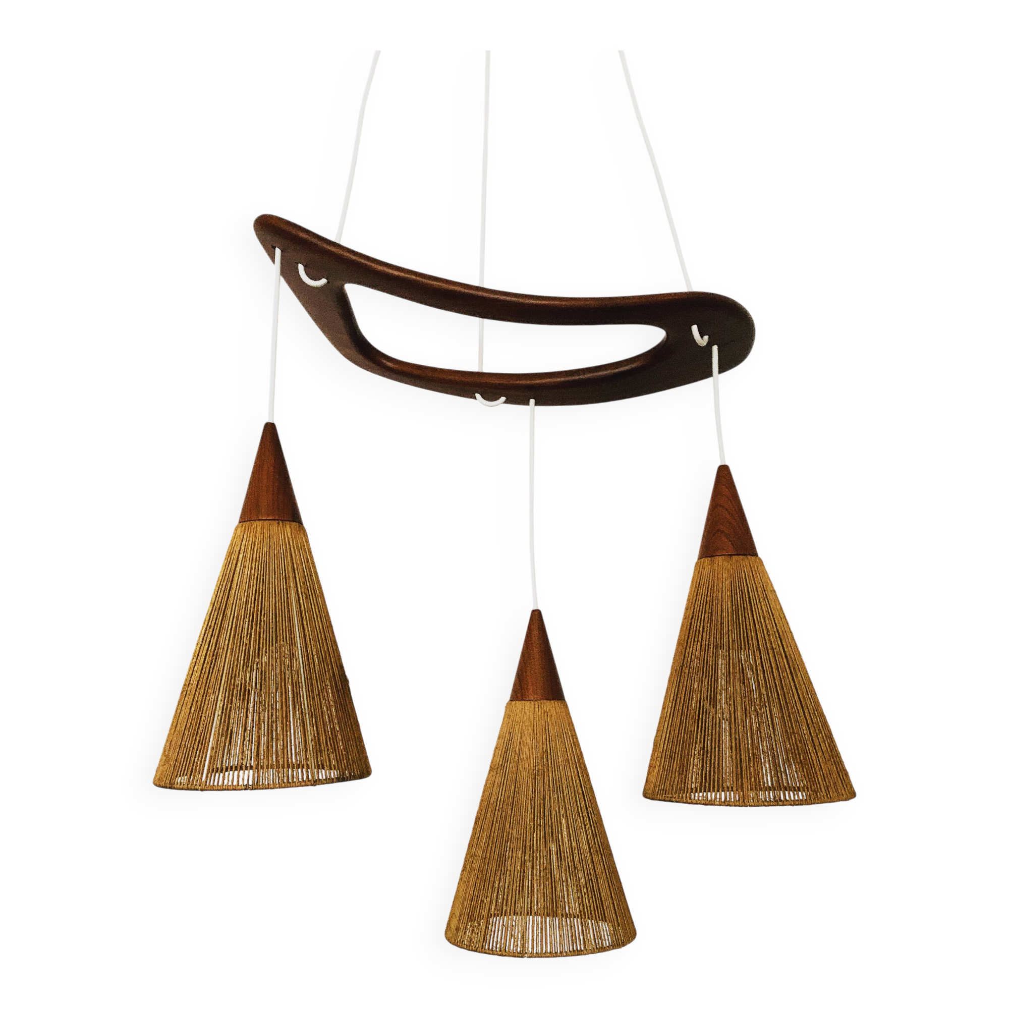 Teakwood and Sisal Cascading Lamp by Jean Rispal