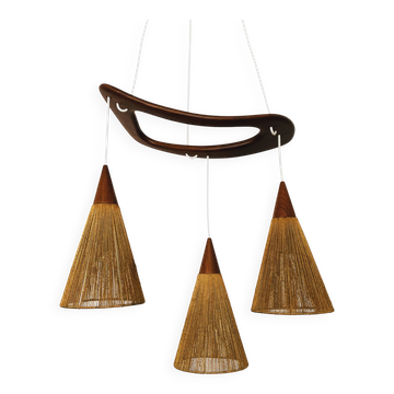 Teakwood and Sisal Cascading Lamp by Jean Rispal