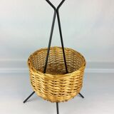 Black metal rattan trash can on 1960