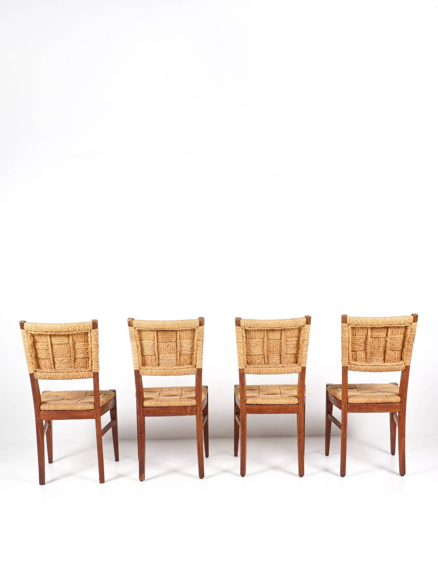 Audoux & Minet - Set of 4 vintage oak and rope chairs, circa 1950
