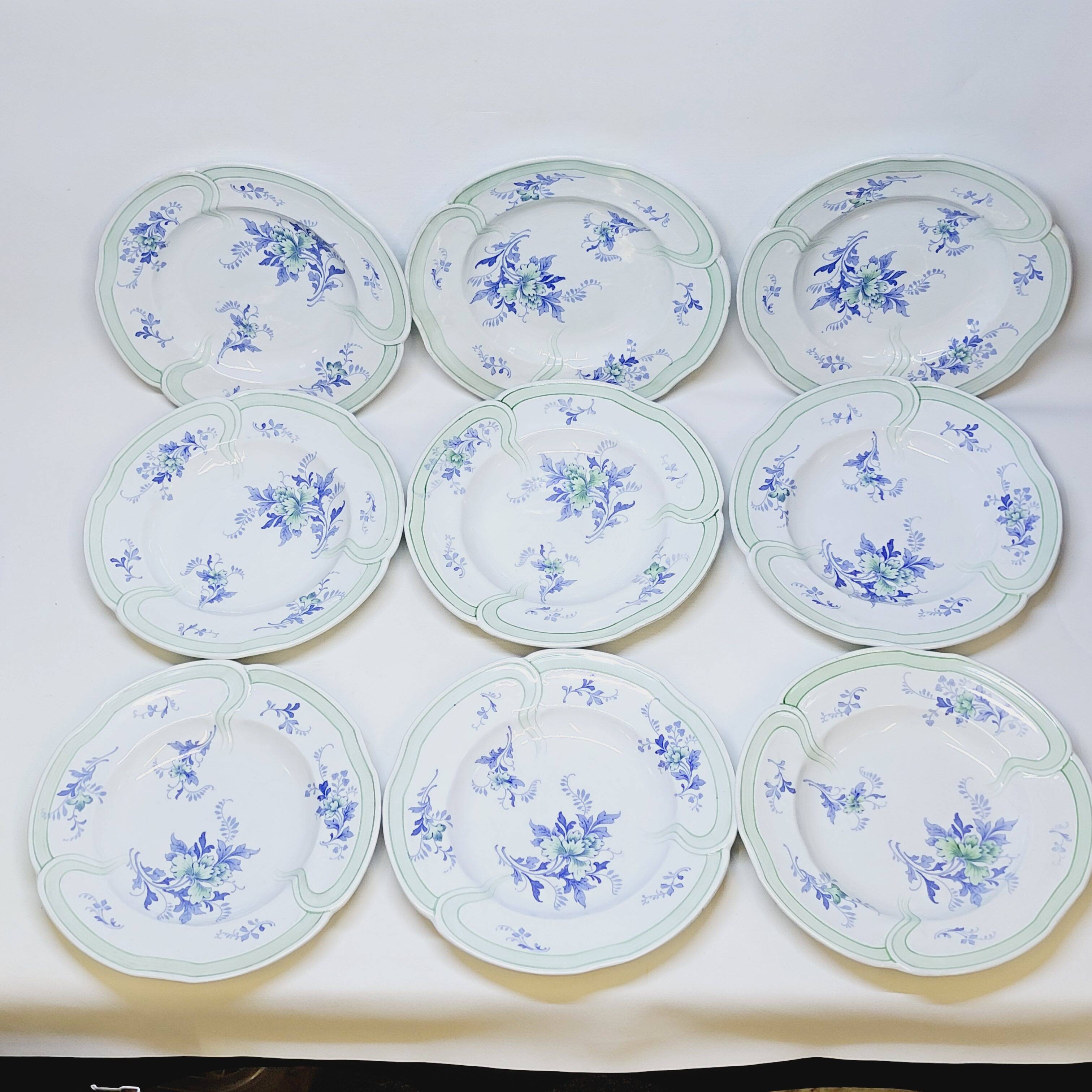 9 Antique KG Lunéville Plates, Regence Model
