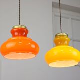 Mid-century italian glass & brass pendant lamps, set of 2