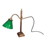 Bronze desk lamp with a green opaline conical shade, 1920.