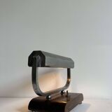Modernist art deco desk lamp, chromed metal and wood, France 1930