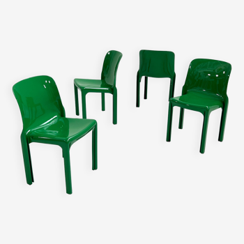 Lot de 4 chaises Selene vertes par Vico Magistretti pour artemide, 1970