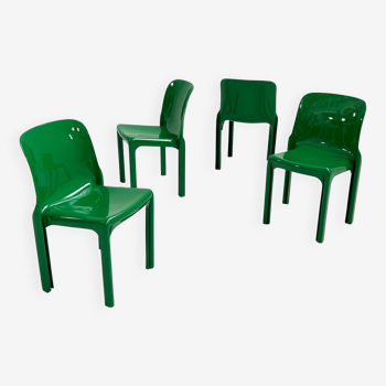 Set of 4 Green Selene Chairs by vico magistretti for artemide, 1970