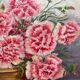 Antique oil painting on cardboard, bouquet of carnations, signed and dated 1899