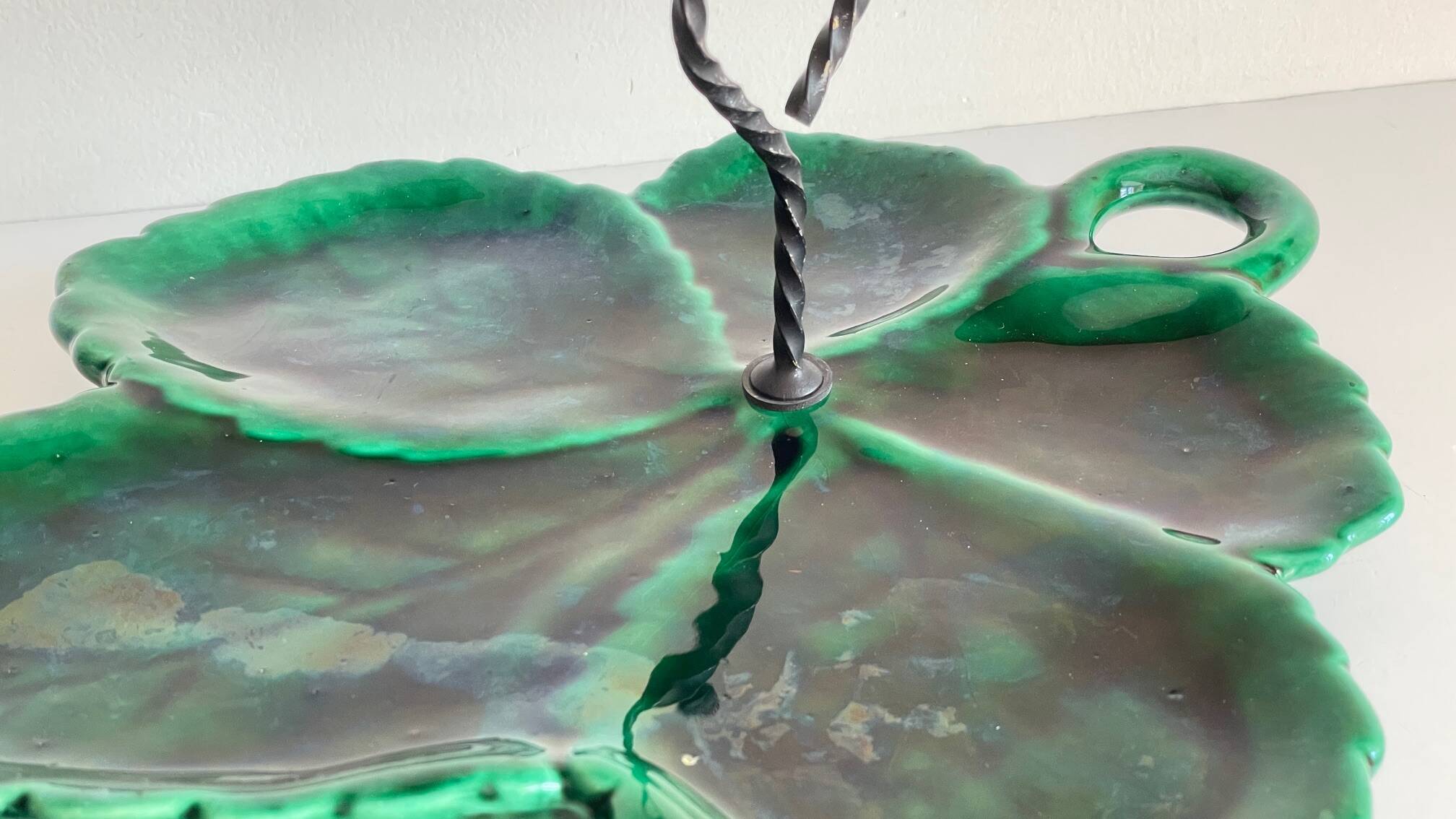 Vintage Glazed Ceramic Barbotine Dish