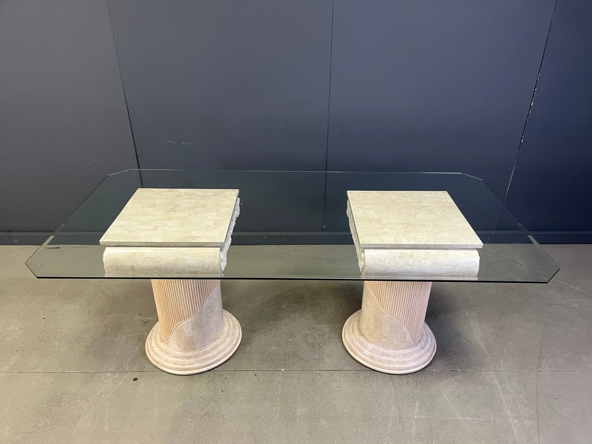 Vintage tessellated stone pedestal dining table by Maitland Smith, 1970s
