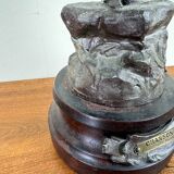 Large kerosene lamp mounted on a spelter statue entitled "Chanson par Rousseau" circa 1900