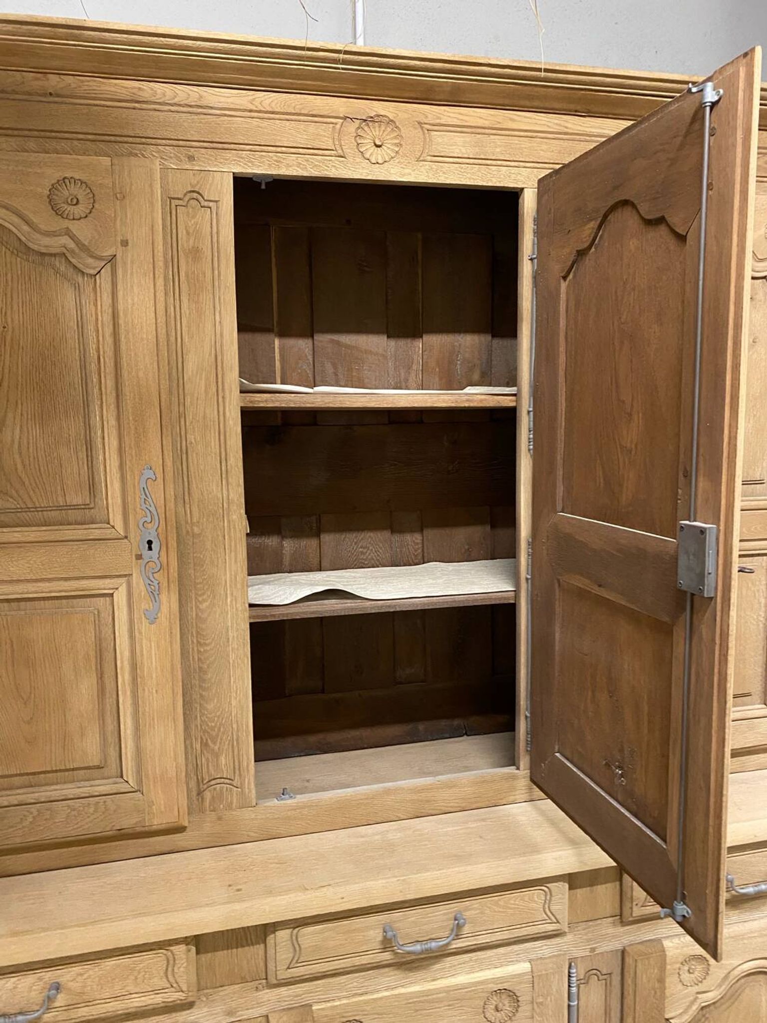 Louis XV style two-part buffet in raw wood
