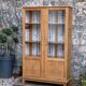 Solid raw oak school glass cabinet 1950