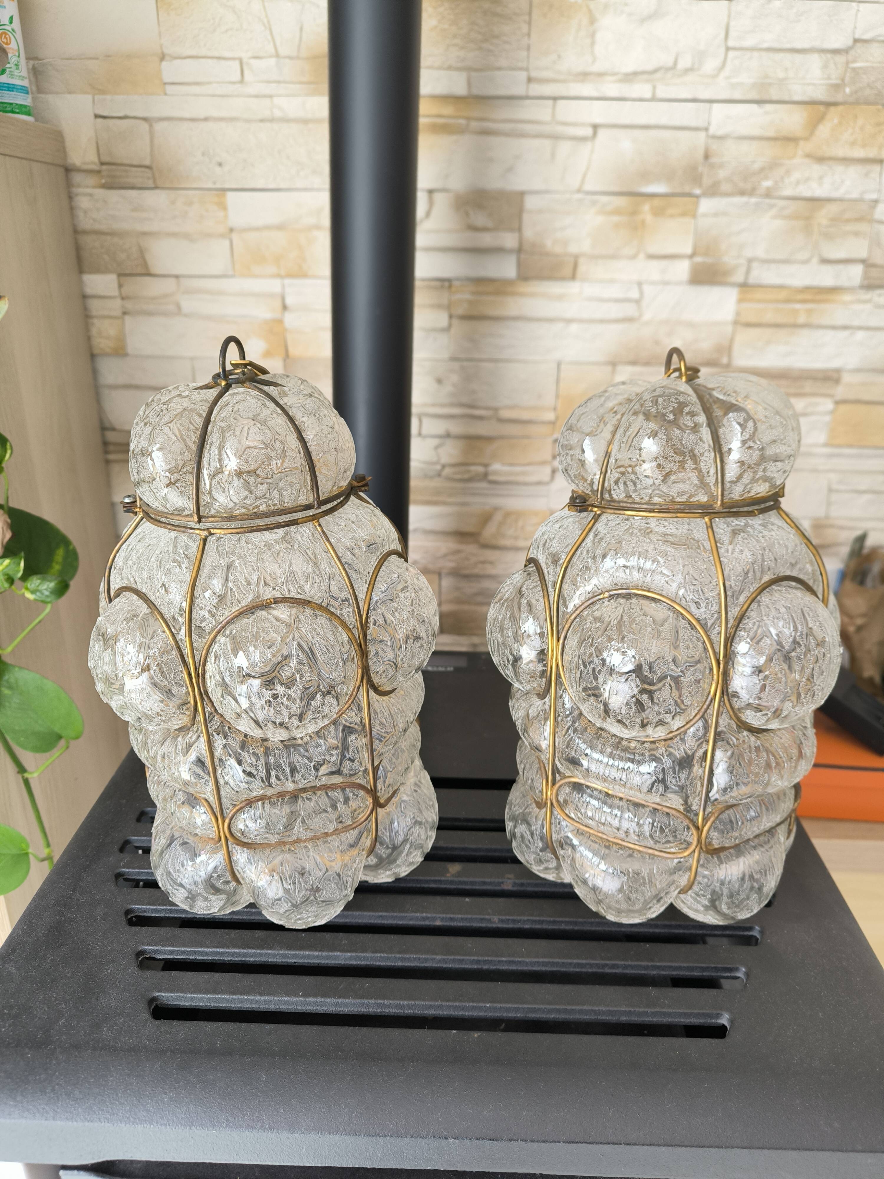 Pair of Venetian Lanterns in Blown Murano Glass