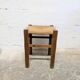 Square stool in wood and straw