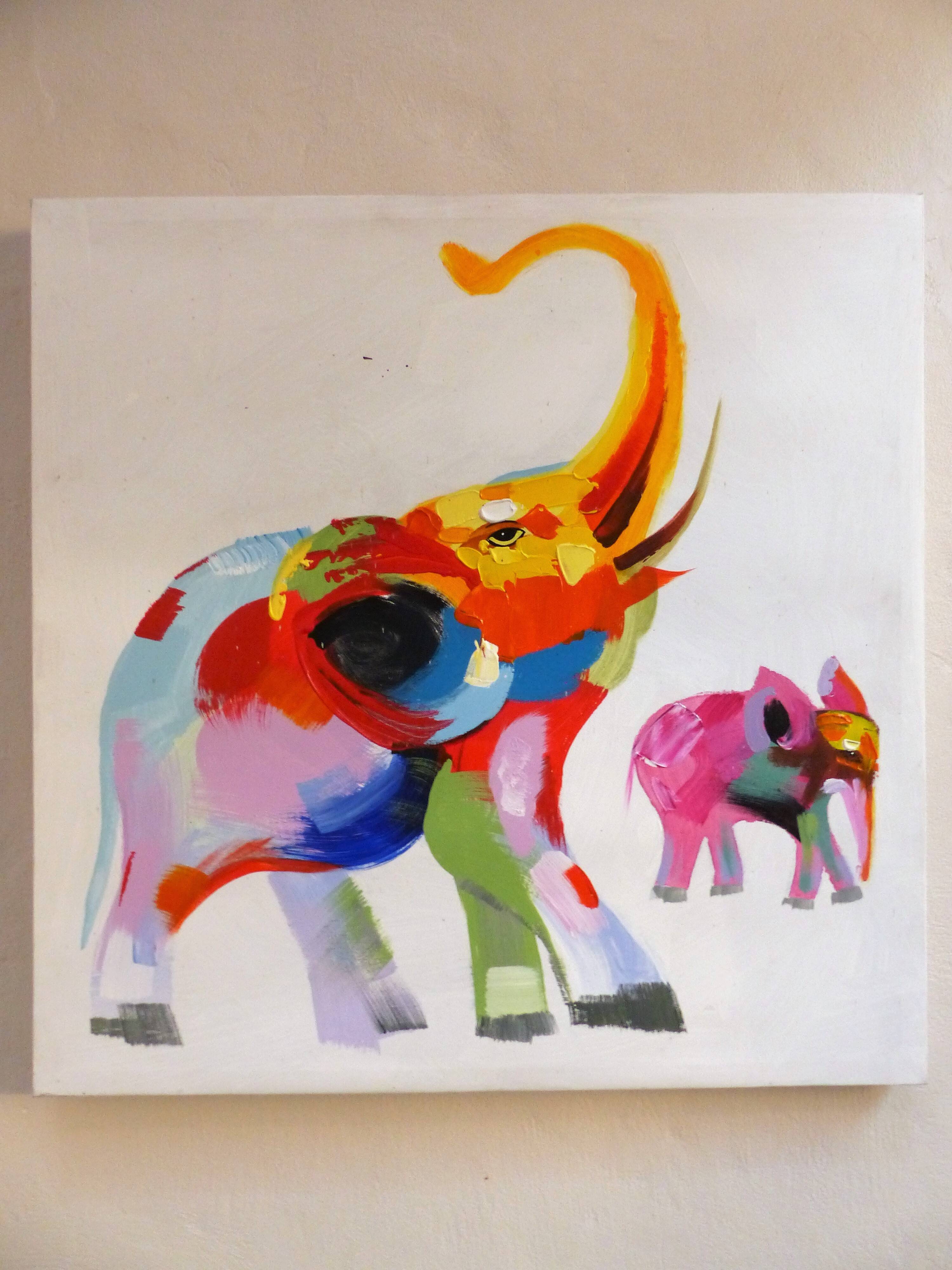 Oil on canvas elephant 58 cm x 58 cm