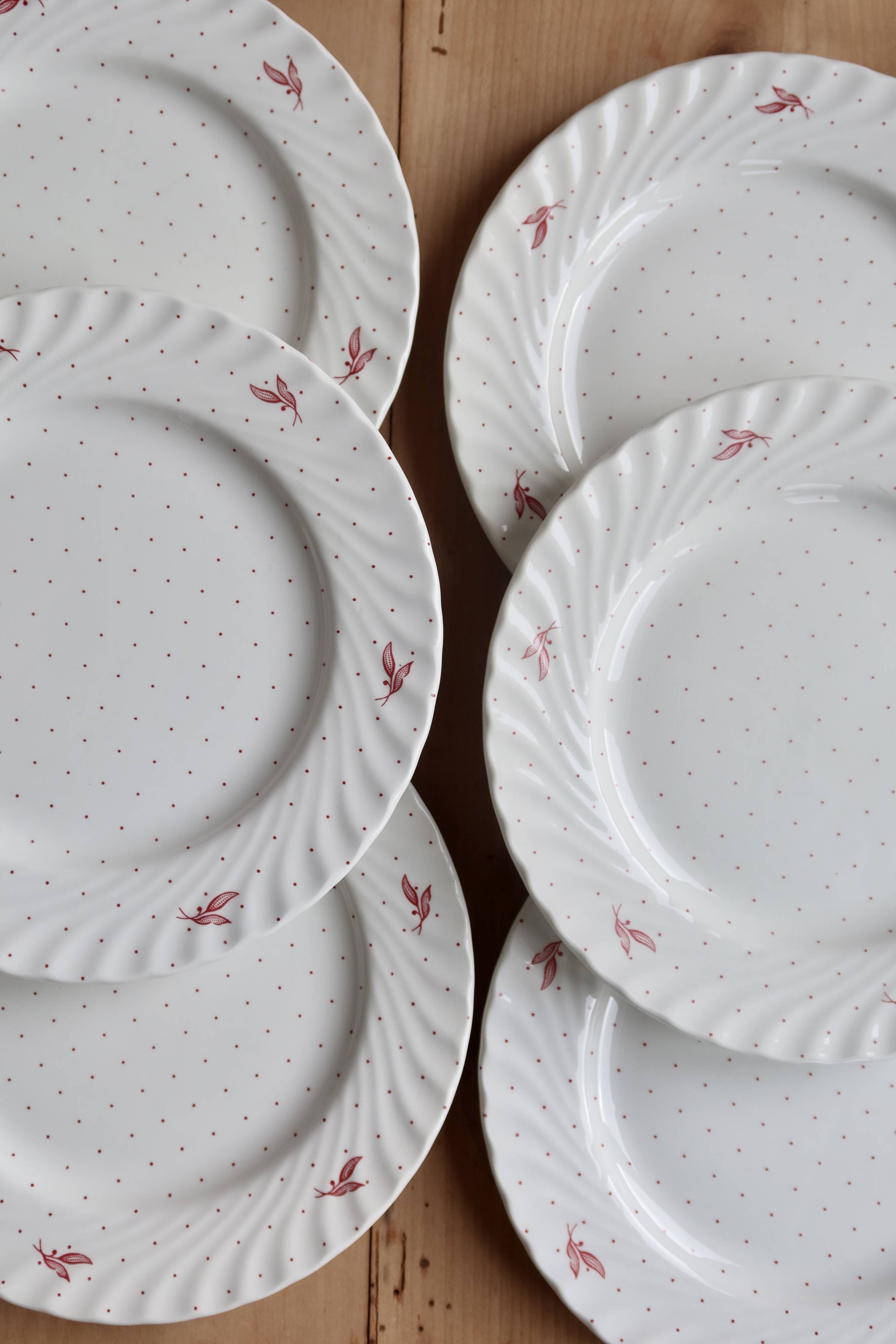 6 vintage porcelain dessert plates Fontebasso - Red polka dot design