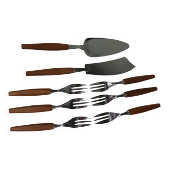 8-piece teak cake server set, Denmark 1970