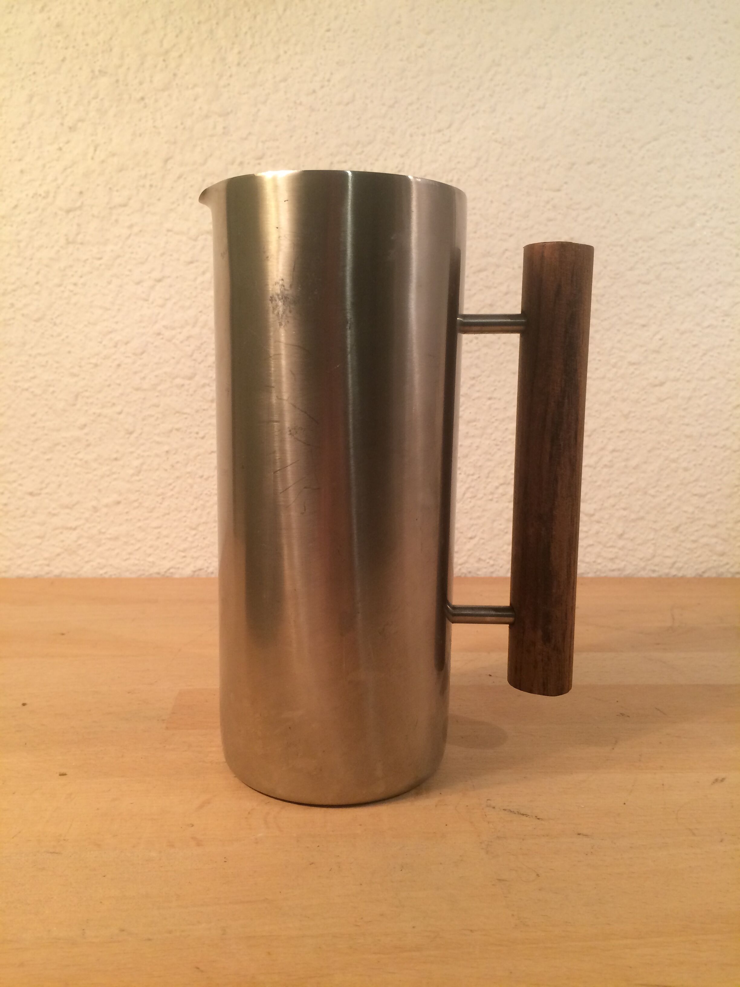 Scandinavian pitcher by Guy Degrenne stainless steel and wood