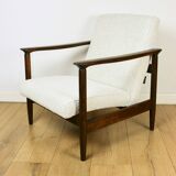 Fauteuil GFM-142, design Edmund Homa des années 70, boucle blanc ivoire - 2 pièces disponibles - bois foncé