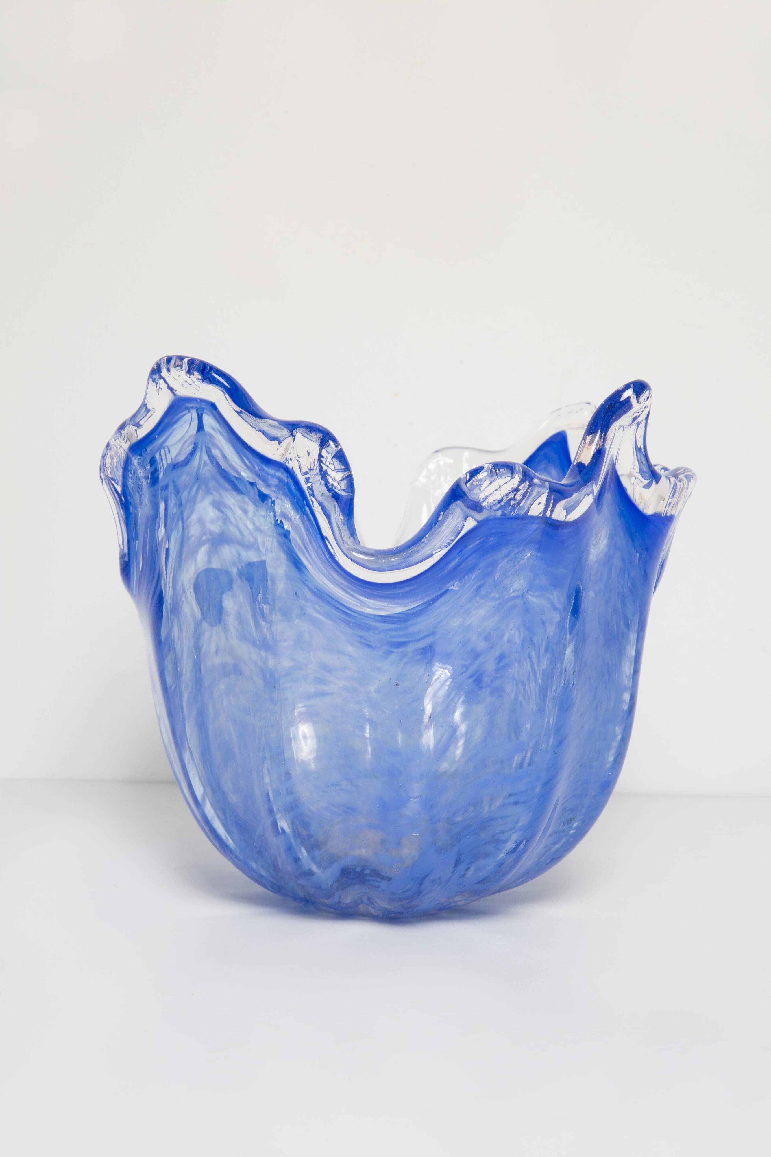 Medium blue Murano glass bowl, mid-century style, Italy, 2000s.