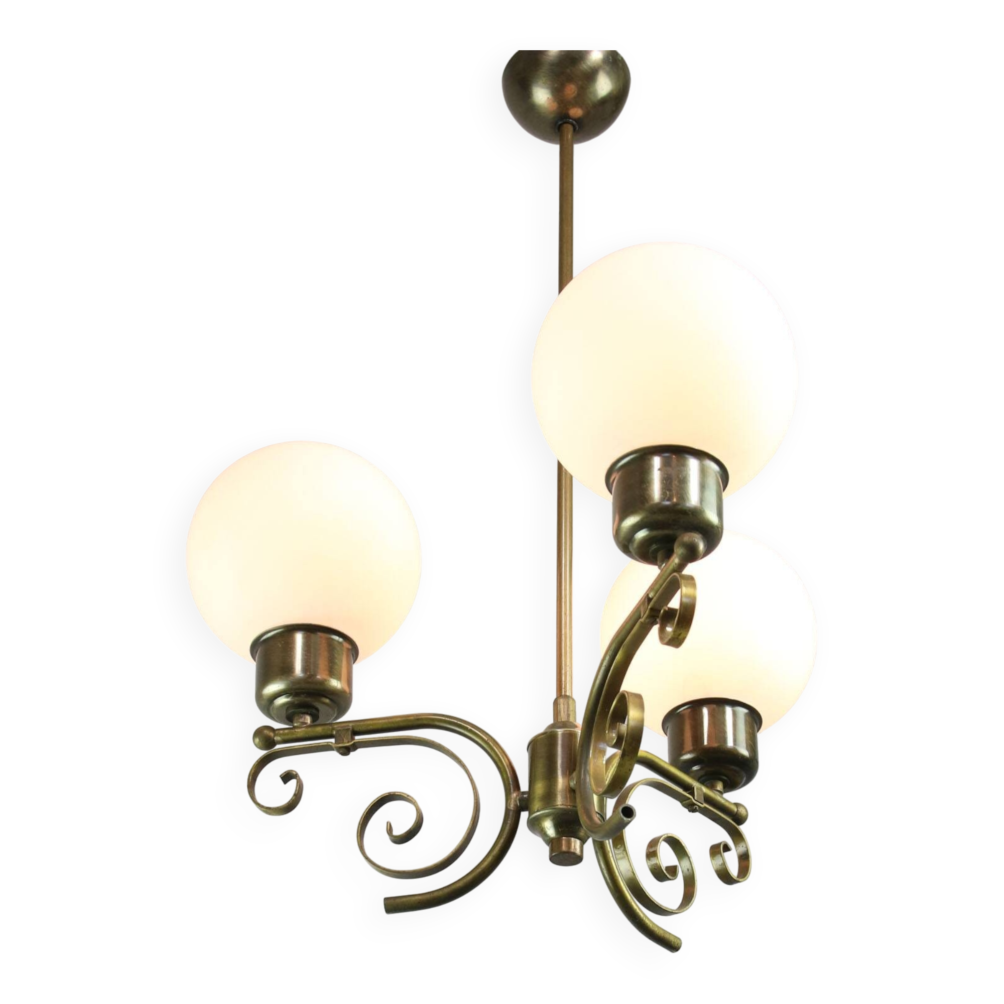 Vintage Italian Brass and Opaline Chandelier