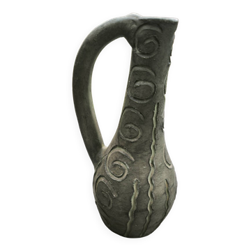 Large vintage ceramic pitcher vase – relief spiral decoration – no.