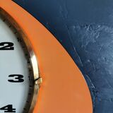 Vintage formica clock asymmetrical silent wall clock "Mervex orange"