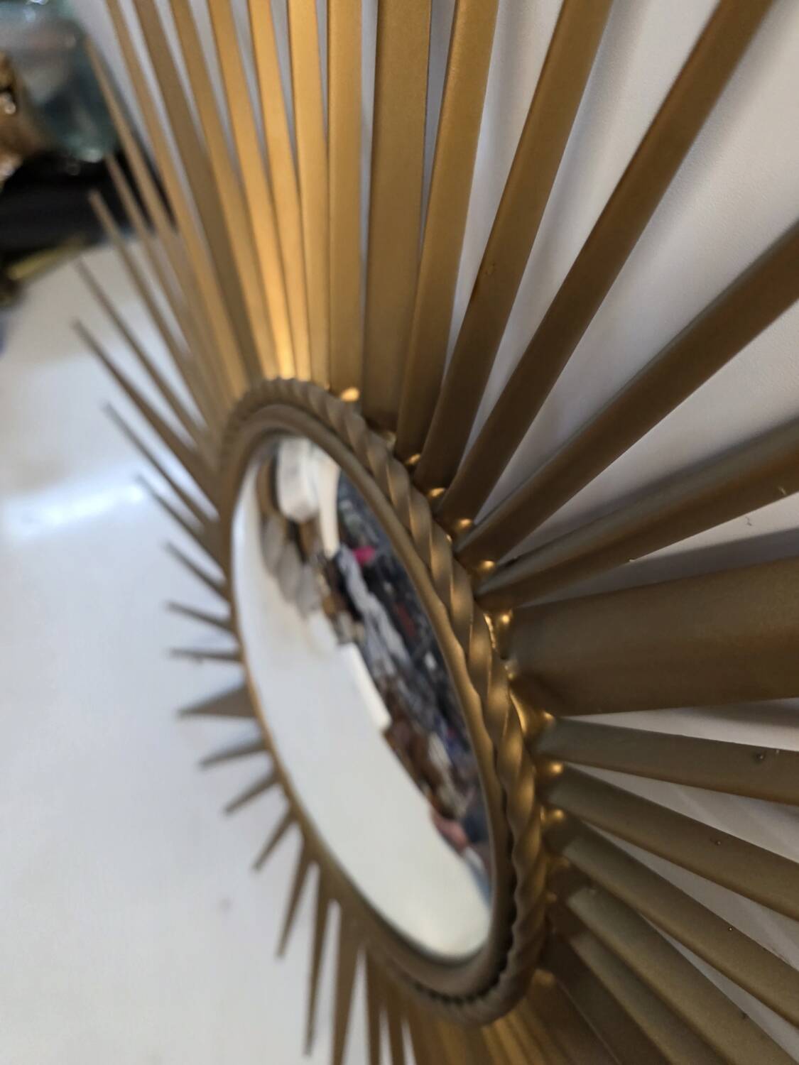 Golden metal witch's eye sun mirror from the 70s, 86cm.
