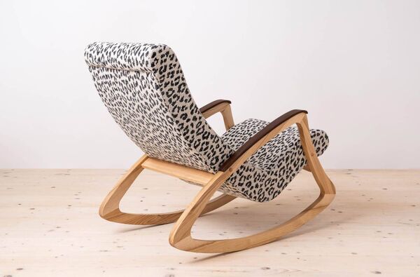 Chaise à bascule vintage moderne du milieu du siècle, Tchécoslovaquie, années 1950, rembourrée