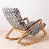 Mid Century Modern Vintage Rocking Chair, Czechoslovakia, 1950s, Reupholstered