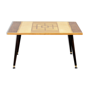 Table basse pieds compas et marqueterie