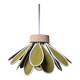 Suspension fleur Iris, 16 pétales en rotin et lin vert olive