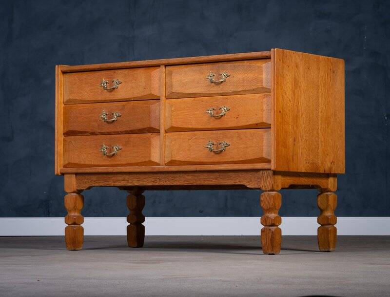 Brutalist Drawer Chest in Oak by Henning Kjærnulf, 1970s