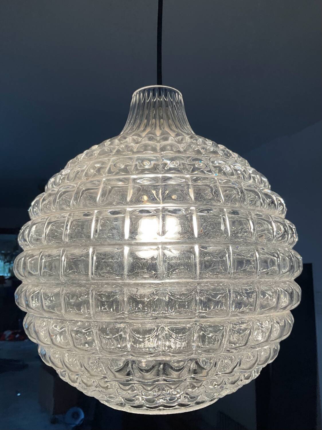 Vintage pendant light from the 70s in molded glass