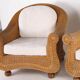 Pair of woven wicker armchairs