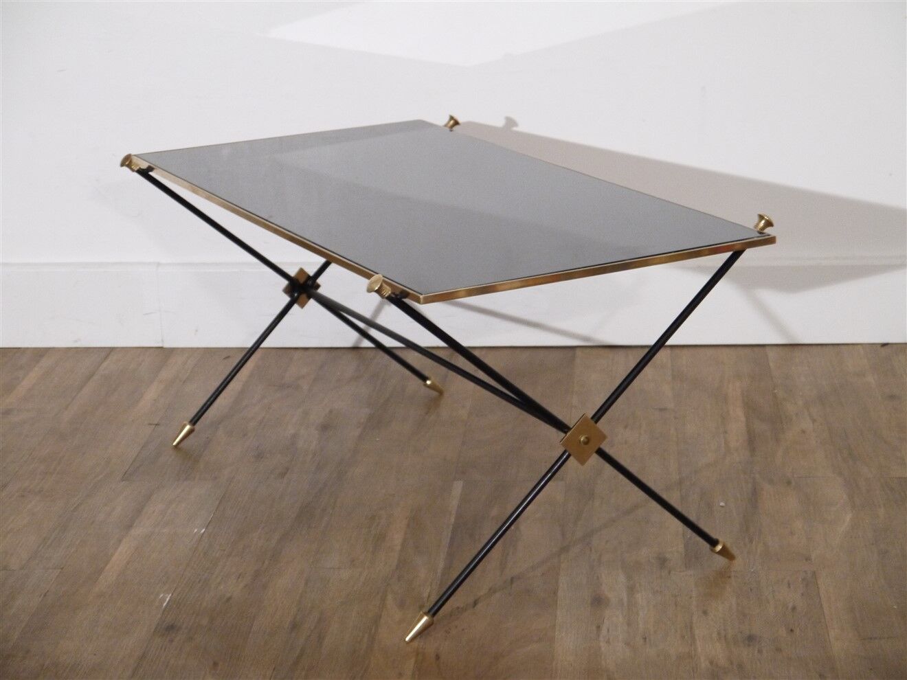 coffee table in metal, brass and glass, 1970