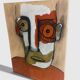 Abstract neo-primitive French portrait painting, mixed media on panel, 1999