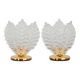 Pair of Italian brass and Murano glass leaf shaped table lamps