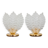 Pair of Italian brass and Murano glass leaf shaped table lamps