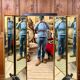 Brot mirror on legs, triptych glass in blackened wood, brass, Art Deco