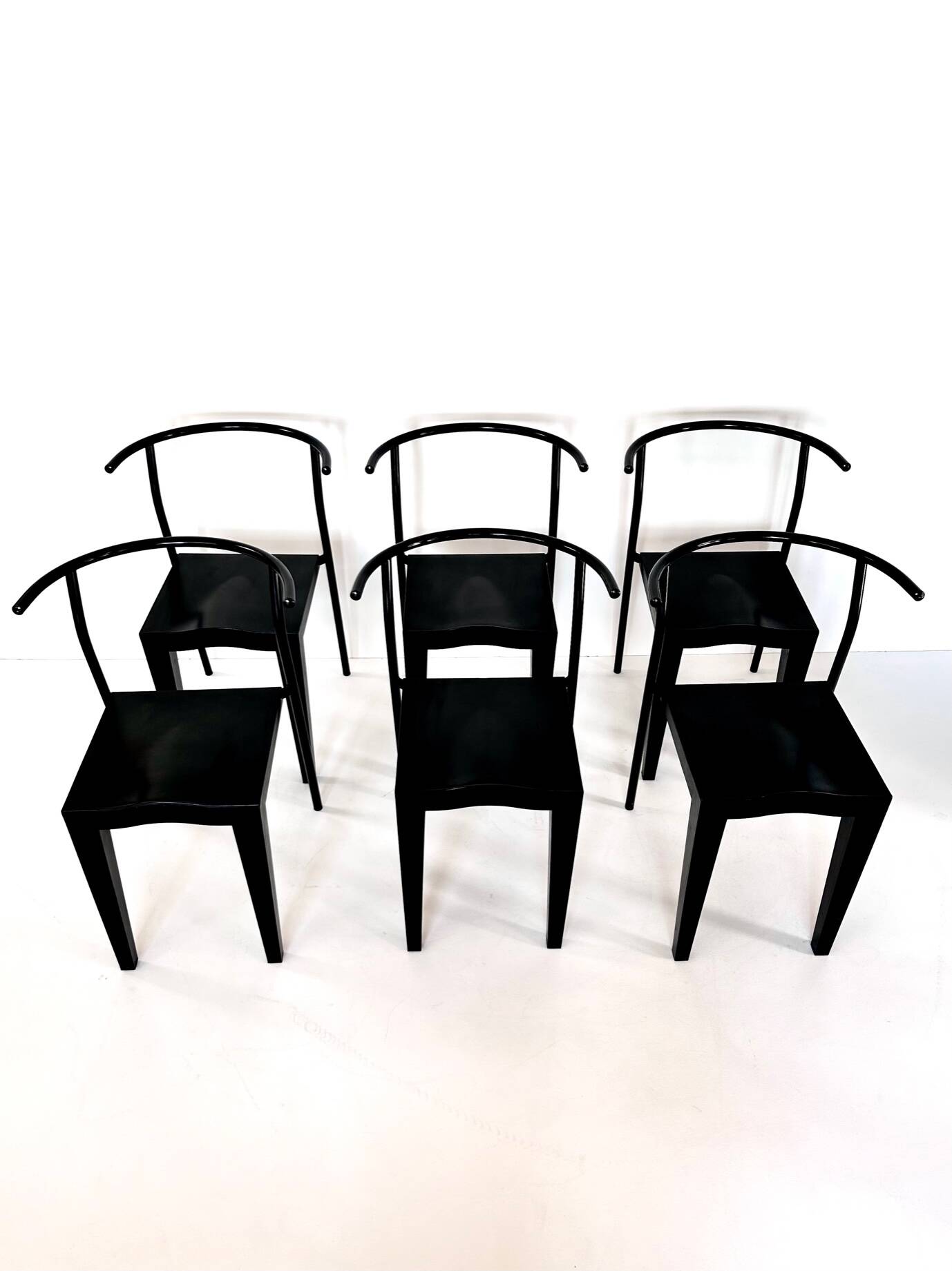 6 black Dr Glob chairs by Philippe Starck for Kartell. Italy 1988.