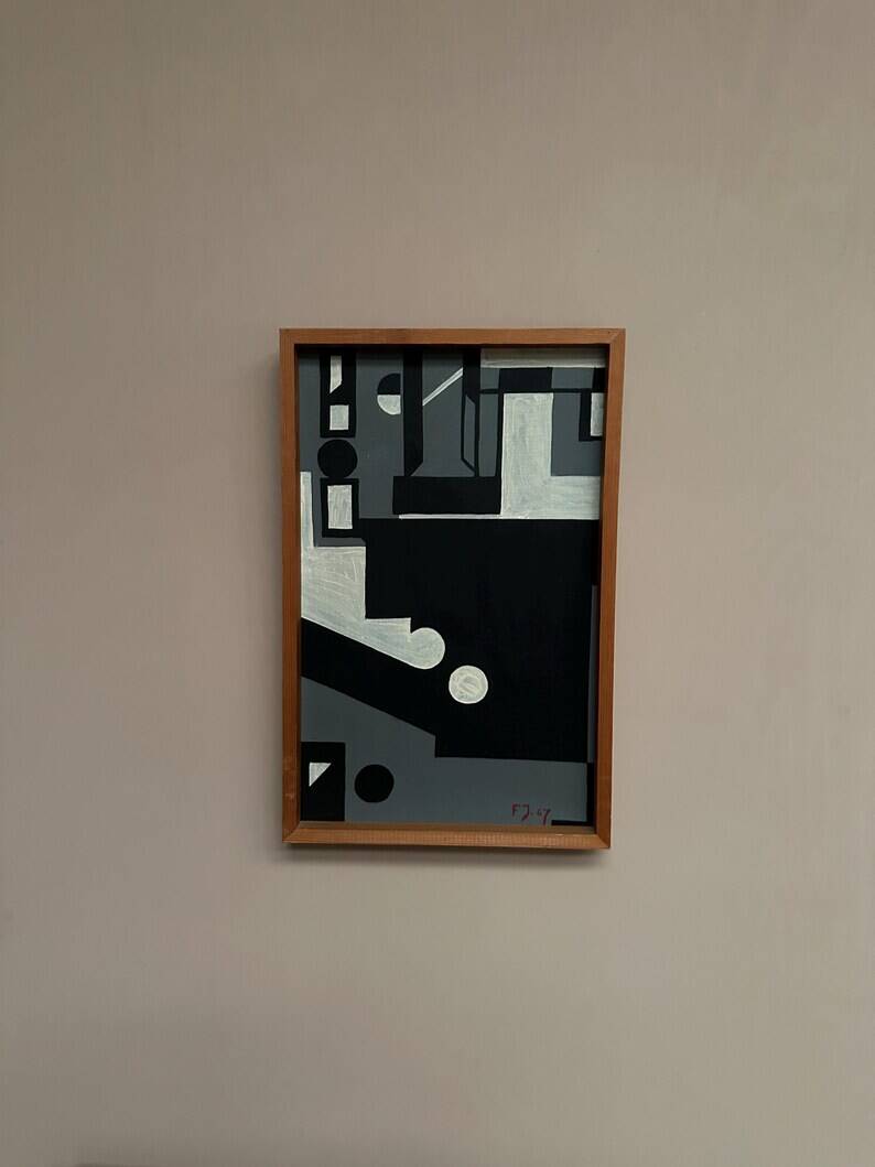Original Danish Oil on Canvas – “Cultural Revolution in the Passerenden” by Finn Johansen 1967 – Vintage & Framed – 56.5×36.5cm (22.2" × 14.4")
