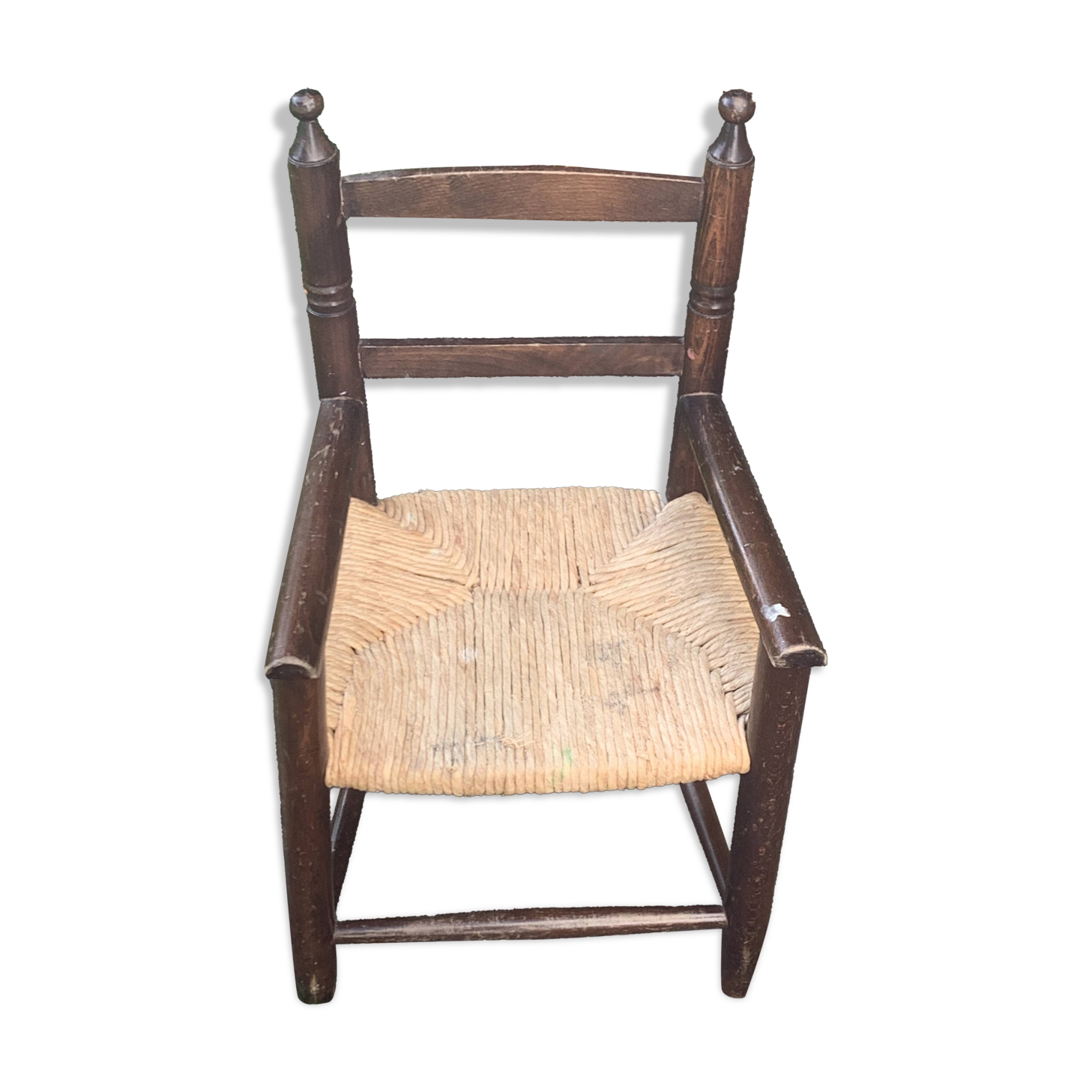 Small vintage wooden and straw children's chair