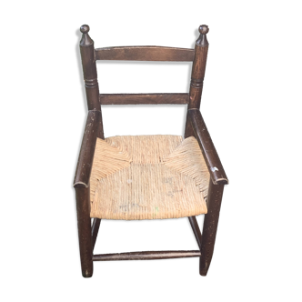 Small vintage wooden and straw children's chair