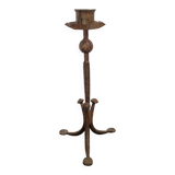 Candle holder in hammered metal with golden patina from the 70s