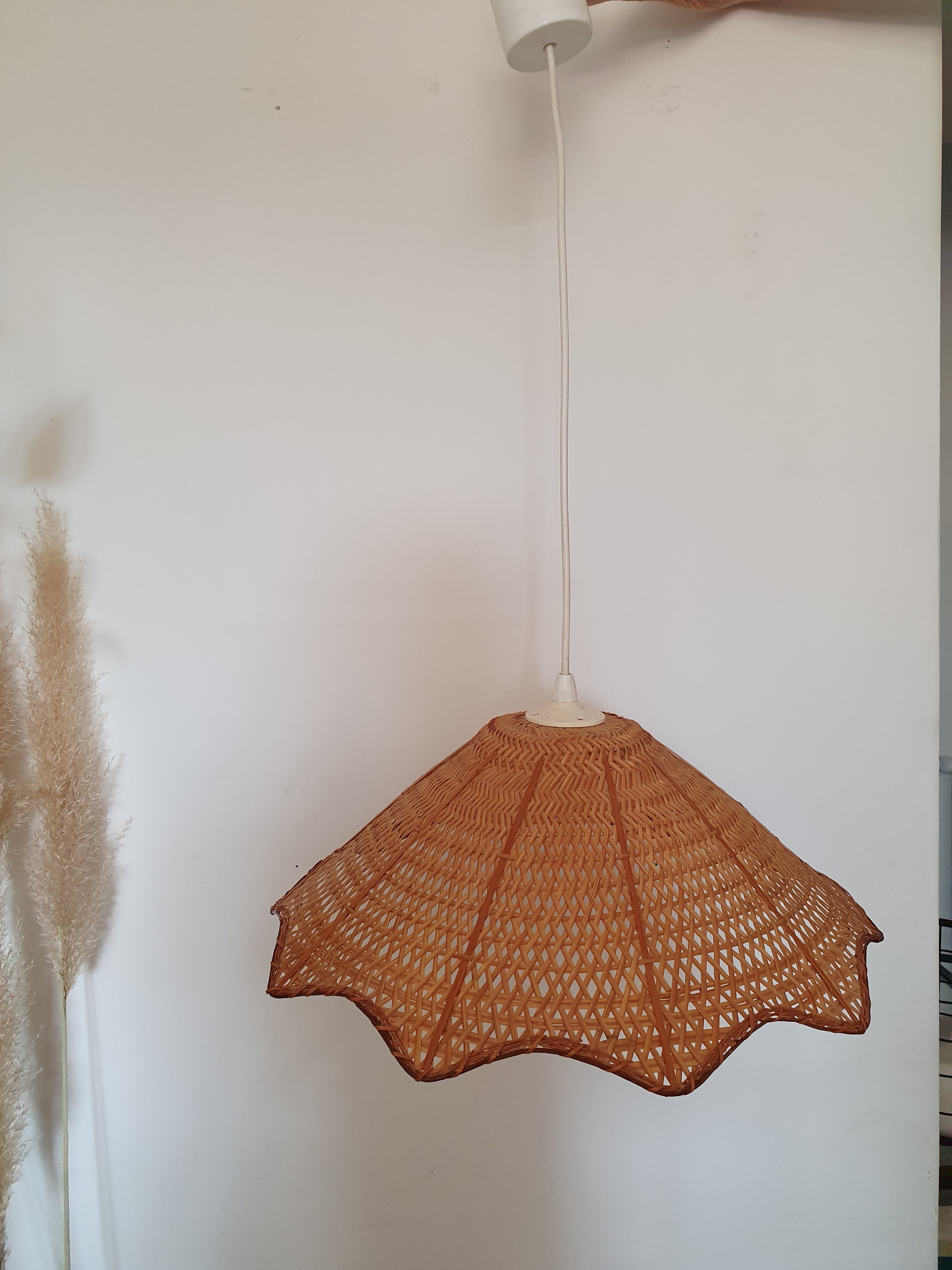 Pendant light in wicker, seventies